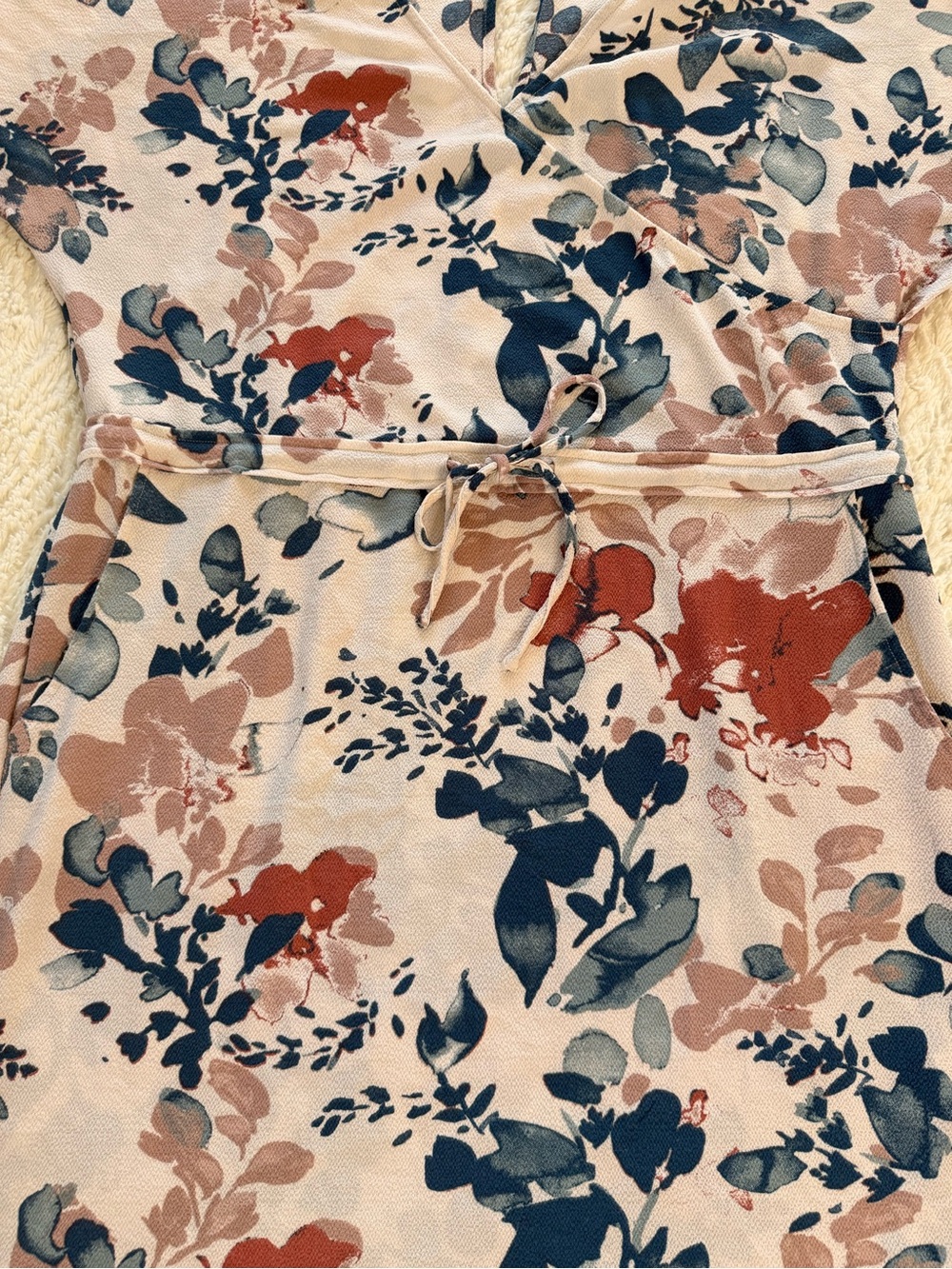 Floral Print Midi Dress with Tie Waist - Blush & Navy - Picture 2 of 8